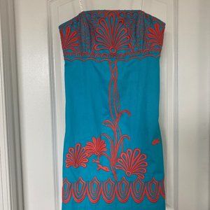 Lilly Pulitzer Blue and Red Strapless Dress